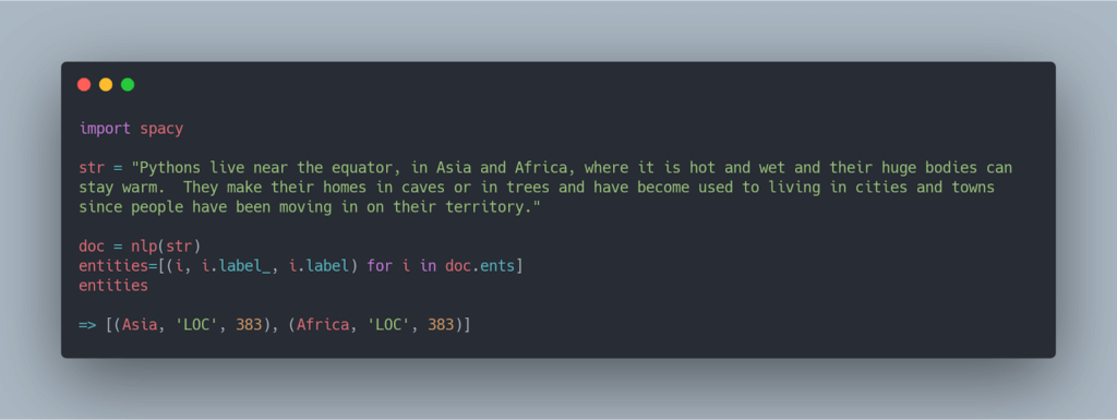 Entity extraction with spaCy