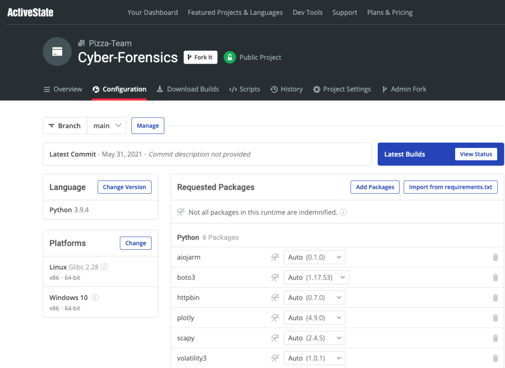 Cyber Forensics Runtime Configuration