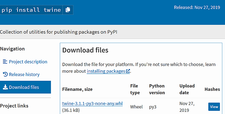 Twine package and its dependencies