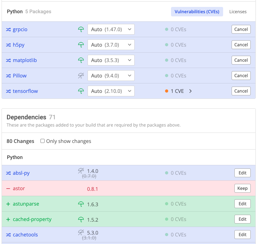 Python migration dependency changes