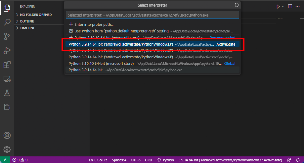 Select Python Interpreter